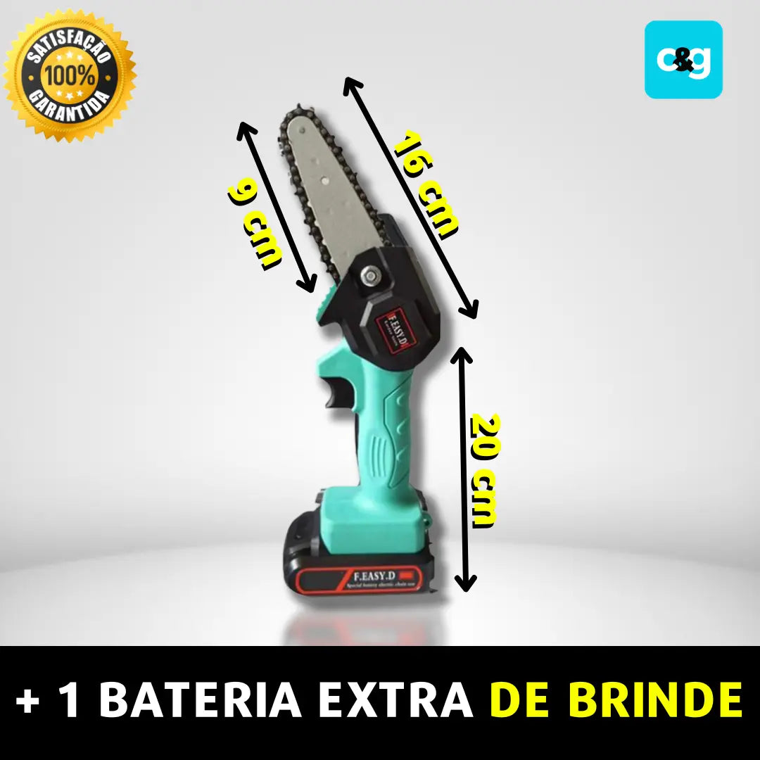 Super Motosserra Elétrica a Bateria + BRINDE  (BATERIA EXTRA)