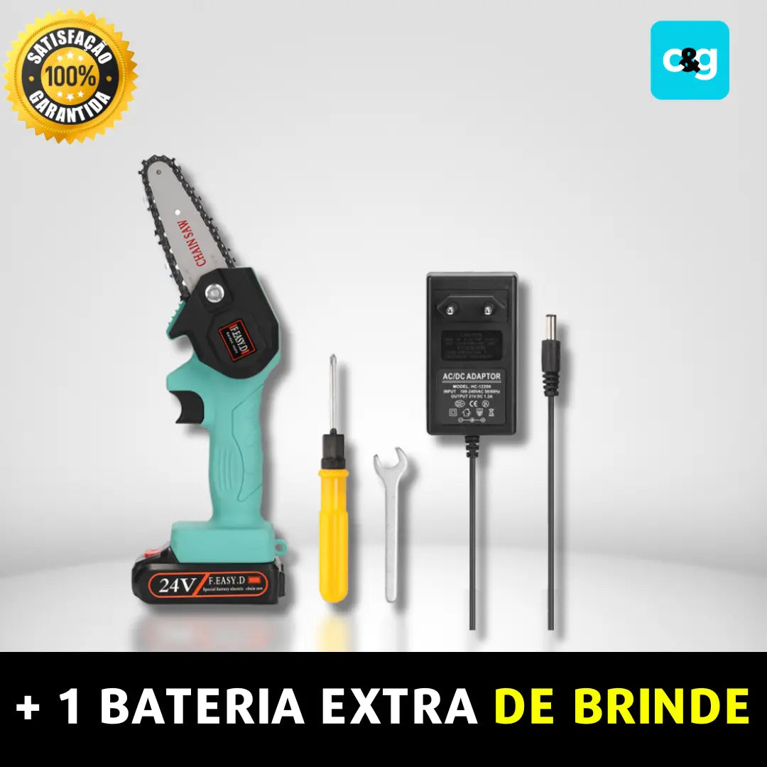 Super Motosserra Elétrica a Bateria + BRINDE  (BATERIA EXTRA)